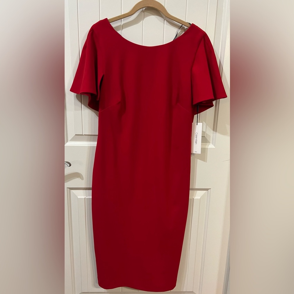 NWT Calvin Klein Red Ruffle V-Back dress